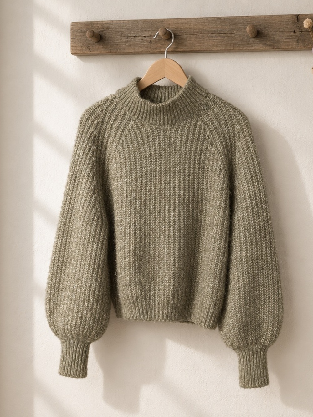 Zara Olive Knit Chunky Mock Neck Sweater